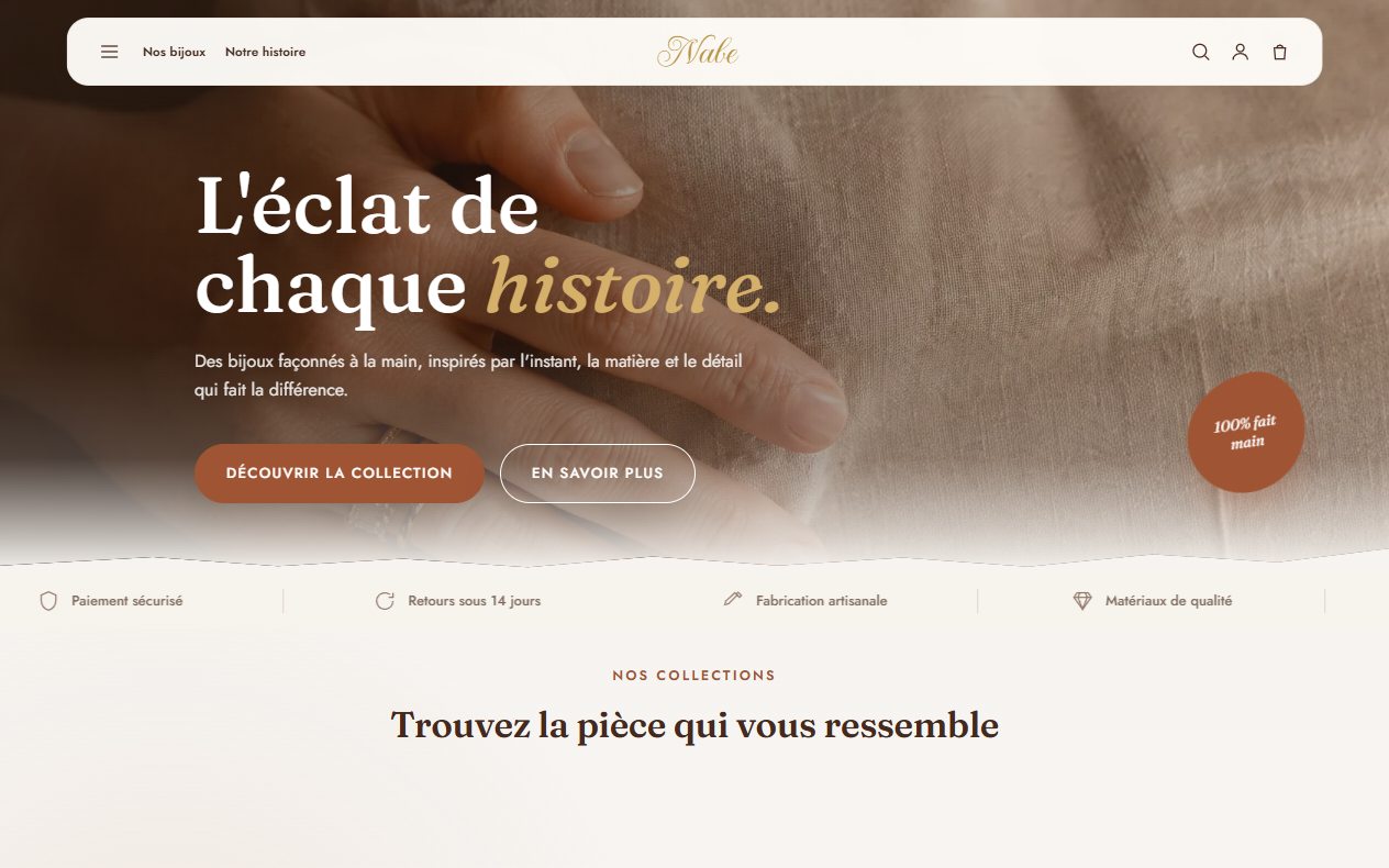 Aperçu du site Nabe, maison de joaillerie artisanale