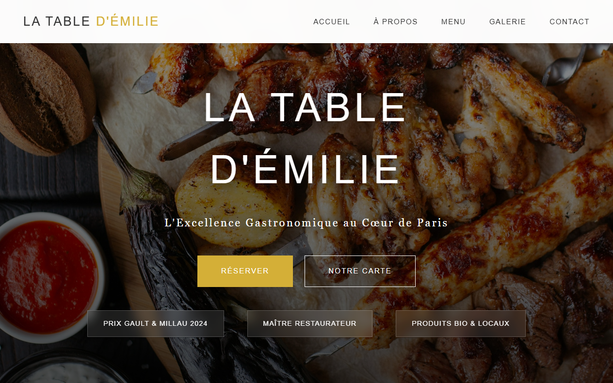 Aperçu du site du restaurant La Table d’Émilie